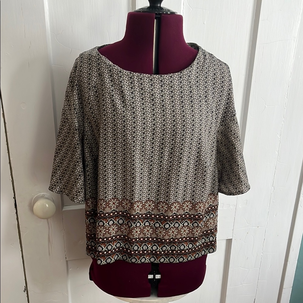 Forever 21 Cream and Brown Boxy Blouse